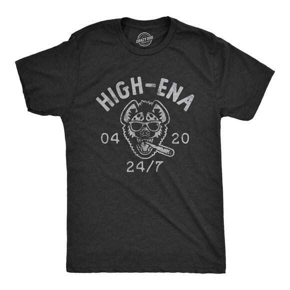 Mens High-Ena T Shirt Funny Sarcastic 420 Weed Smoking Hyena Graphic Tee for - Picture 1 of 4